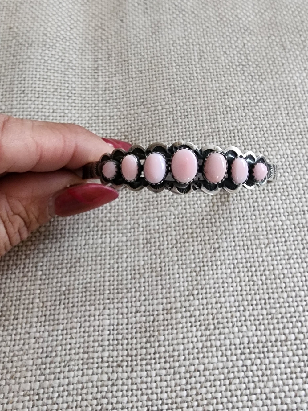 Pink Conch And STERLING  Silver Cuff Signed And Stamped By Navajo Artist